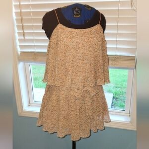 She + Sky Dusty Pink Floral Pleated Strappy Ruffle Romper